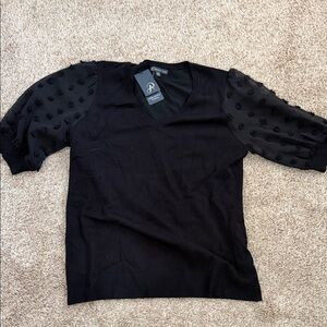 Adrianna Papell Black Sweater Top with Textured Puff Sleeves Sz m